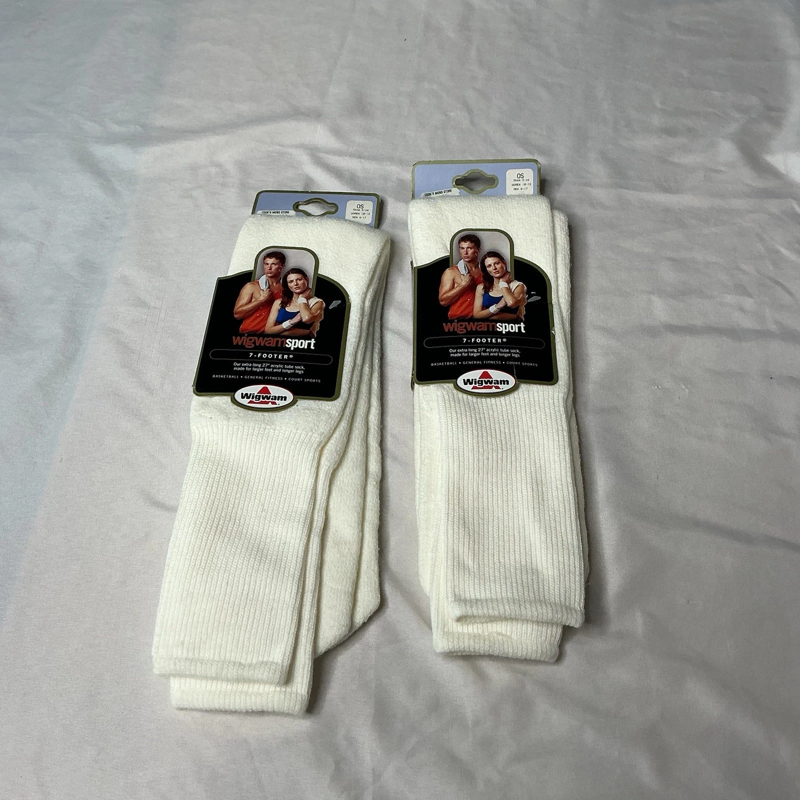 Wigwam Sport 7 Footer Acrylic Blend Socks White Lot Of Two New In Package