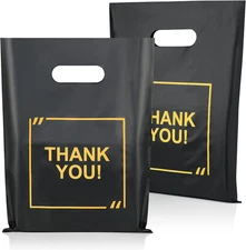 50 Pack Die Cut Plastic Shopping Bags with Thank You Logo 9X12 Merchandise Bags