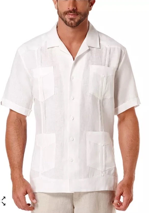 Camisa Guayabera Cubavera Hombre Manga Corta 4 Bolsillos 100% Lino Talla 4X Blanca Foto 2 de 4