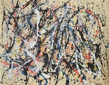 Pollock Signed Abstract Expressionist Oil Painting on Canvas - American Art