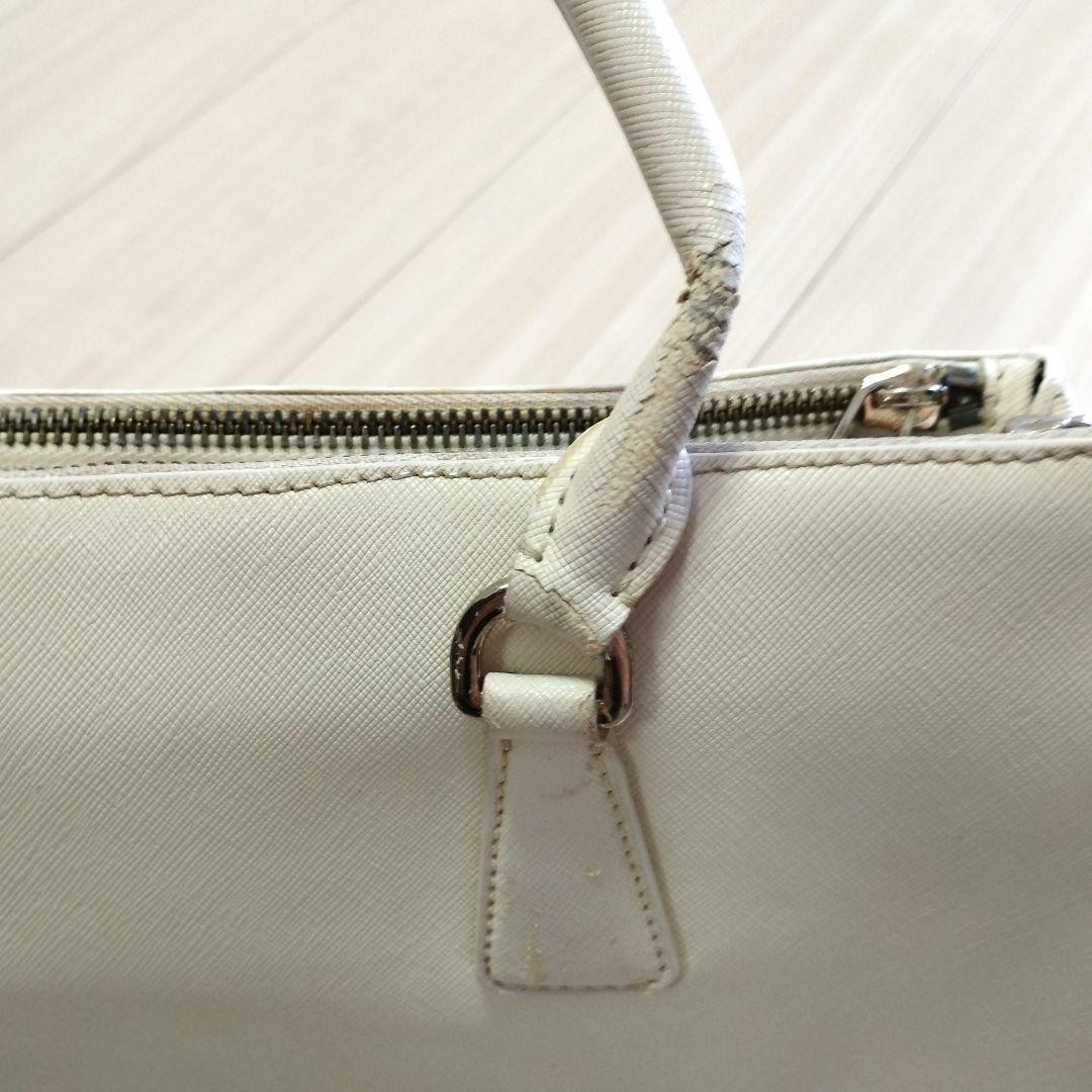 Prada Galleria White Leather Handbag AB Used Shoulder Bag Belt thumbnail 5