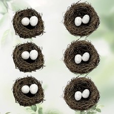 6pcs Small Faux Bird Nest with Eggs for Crafts, Artificial Rattan Birds Nest ...