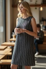 J.CREW Navy Tweed Round Neck Sleeveless Sheath Dress Jumper Womens Size 8