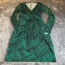 Michael Kors Faux Wrap Dress Womens Extra Small XS Green Black Print Long Sleeve