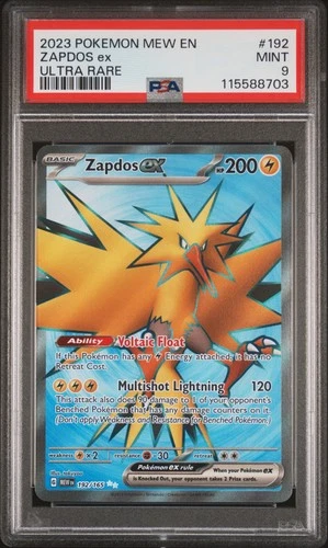 2023 POKEMON MEW EN-151 ULTRA RARE #192 ZAPDOS EX PSA 9