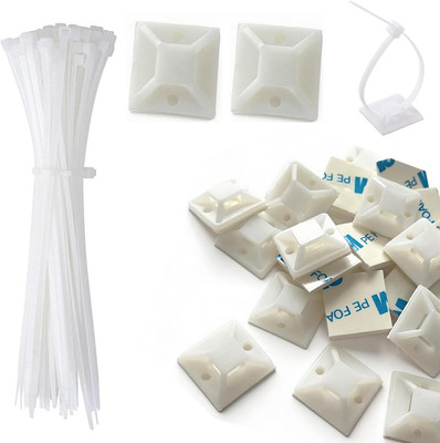 Strong Back-Glue Self Adhesive Cable Zip Tie Mounts Kit - 50 Set Cable