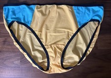 Vtg Cacique Panties ColorBLock Yellow size 18/20 Aqua Nylon Second Skin Silky