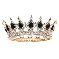 Queen Crown Rhinestone Wedding Crowns and Tiaras for Women Costume Gold Black
