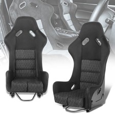 2 Pcs Leftright Fiberglass Fixed Position Racing Bucket Seats W Sliders Black