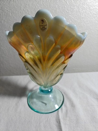 Fenton Iridescent Carnival Glass Fan Vase – 100 Years 2005 Anniversary – Vintage