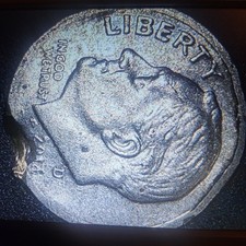 2014 Roosevelt Dime Planchet Error Clipped /  Ragged Clip -  BANDS FLAME Coin