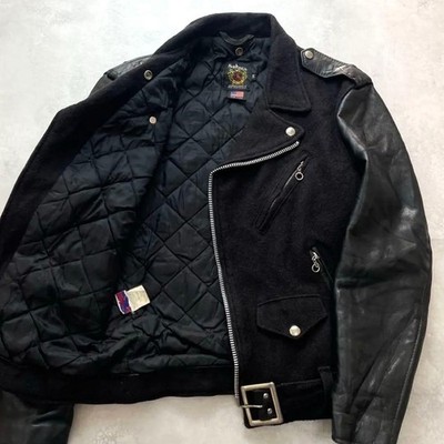 SCHOTT One Star Double Riders Leather Wool Motorcycle Jacket Men US Made, Vinta