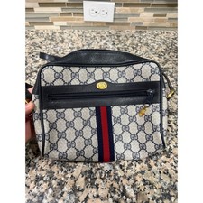 Borsa a tracolla Gucci piccola blu GG Supreme Ophidia vintage tela a righe web