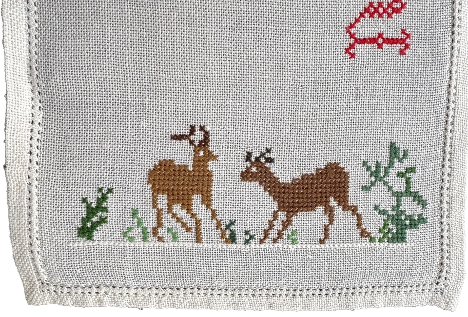 Corredor de mesa sueco de Navidad lino ciervo DIOS JUL 26" x 9,5" cosido en cruz bonito Foto 4 de 4