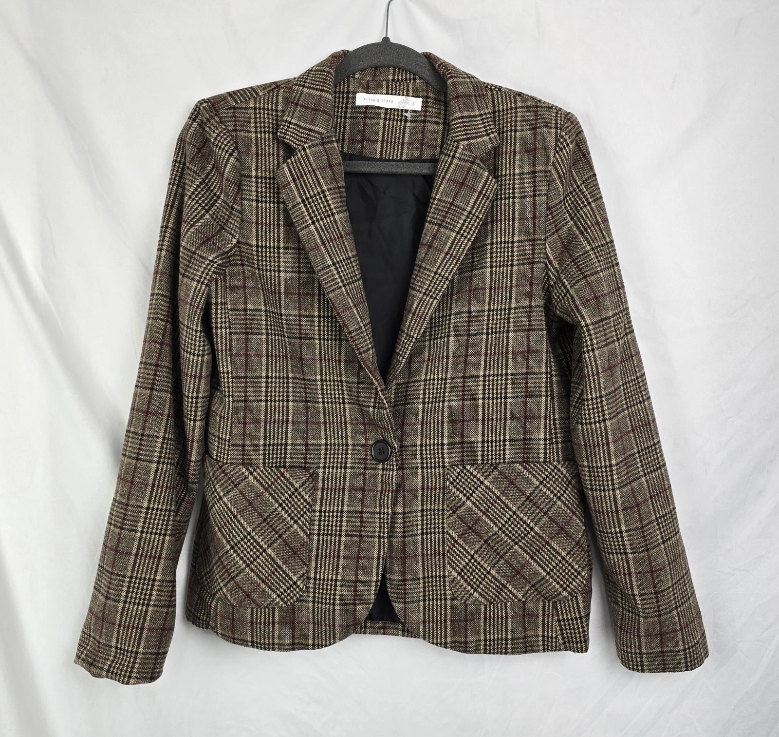 VETEMENTS Giacca Blazer Altar'd State Marrone Multi Lana Plaid Ufficio Contemporaneo Tg S