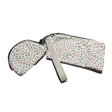 Mini Zip Around Keychain Wristlet And Wallet White With Red And Green Design