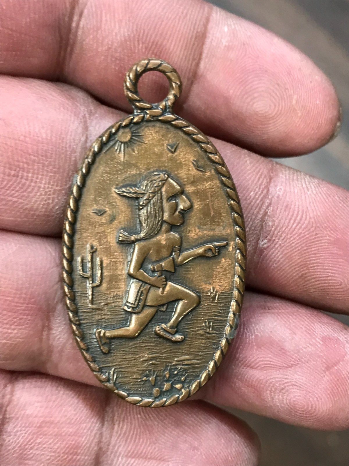 bell trading post solid copper indian pendant - image 1