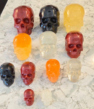 Halloween Skull Skulls Lot of 12 Resin Spooky Decor 4 Sizes Red Black Lot of 12