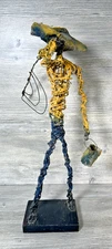Vintage Hand Crafted Metal Wire Art Fisherman Sculpture Brutalist Style 18" Tall