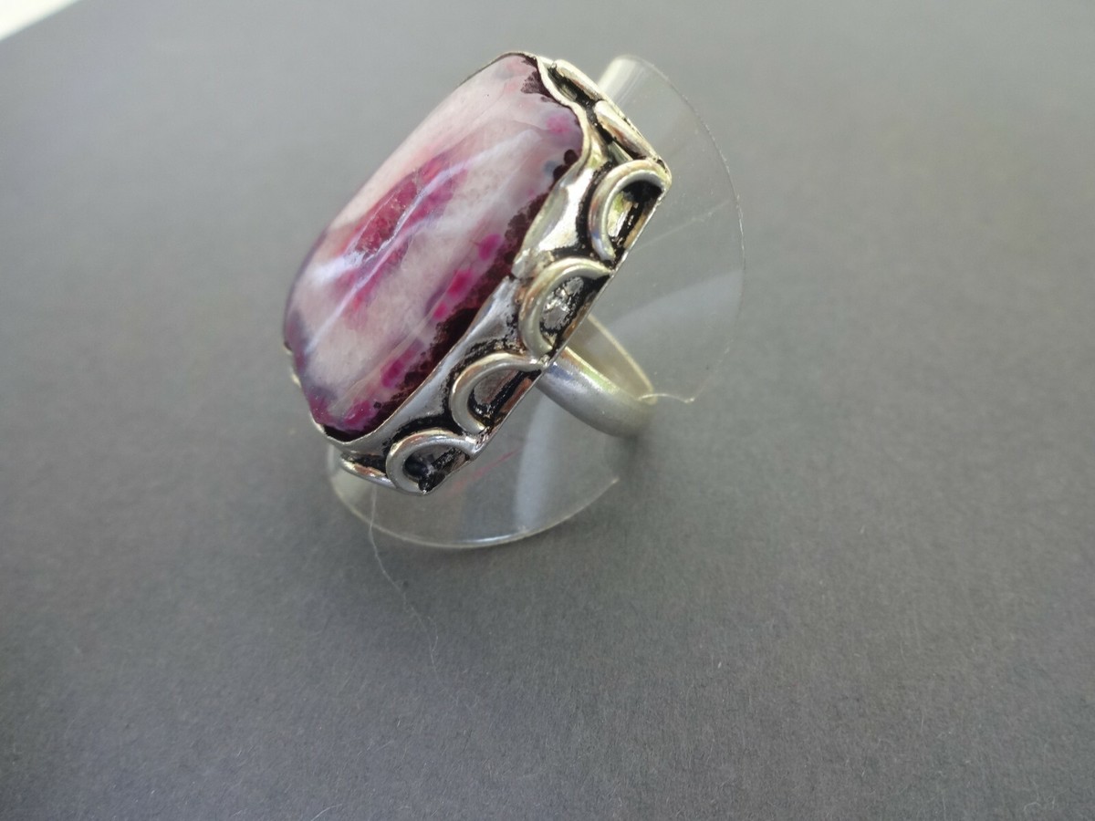 Bague Plaqué Argent 925 Avec Pierre Naturelle Rose/violet - Taille 60 - Occasion (légères Traces)