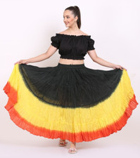 12 yard Dip Dye Black Gold Orange 100 Cotton Long Maxi Skirt With Elastic Waist