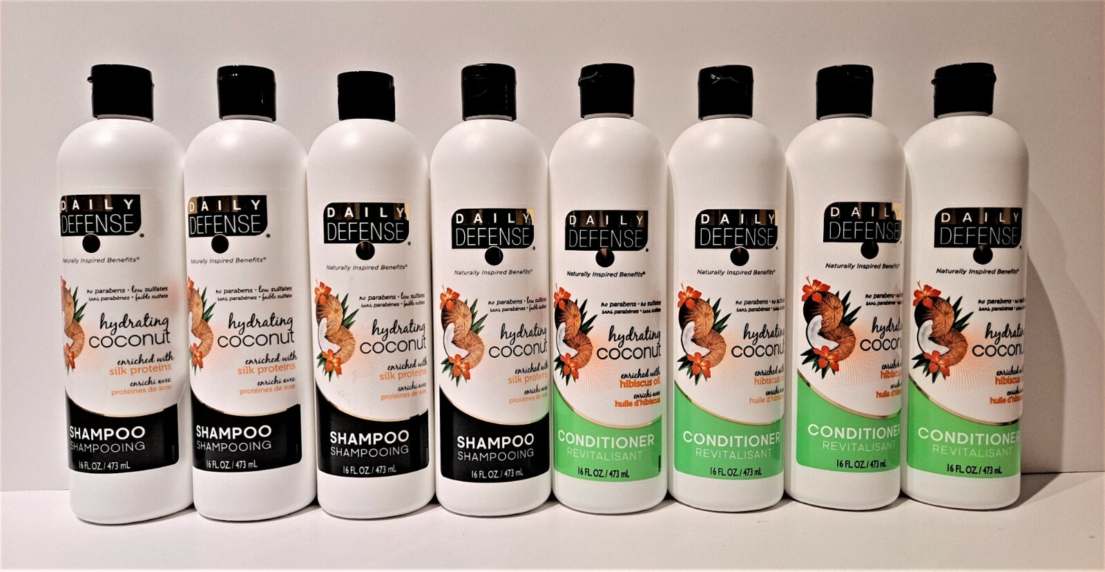 Lot of 8 Daily Defense Shampoo Conditioner Hydrating Coconut 16 FL OZ