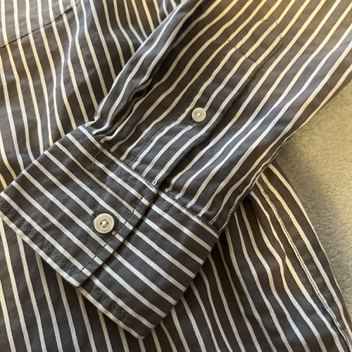 Vintage Anchor Blue Stripped Men’s Button Up Long Sleeve Shirt Size Medium Gray - Picture 3 of 4