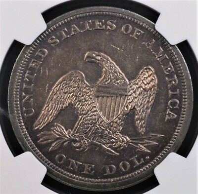 1842 SEATED LIBERTY DOLLAR NGC MS 61 GLASSY REFLECTIVE GRAPE AND