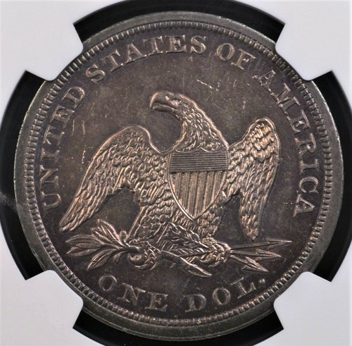 1842 SEATED LIBERTY DOLLAR NGC MS 61 GLASSY REFLECTIVE GRAPE AND VIOLET INFUSED - Picture 5 of 9