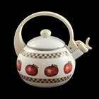 Vintage Enamel Tea Pot Country Orchard Farmhouse Apples Vtg Metal Kettle Teapot