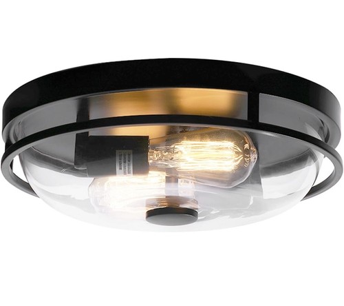 Flush Mount Ceiling Light with Clear Glass Shade, 2-Light Indoor Outdoor Farm... - Picture 6 of 6