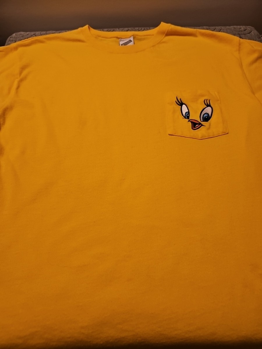 Vintage 90s Yellow Tweety Bird Pocket T Shirt Small Warner Bros