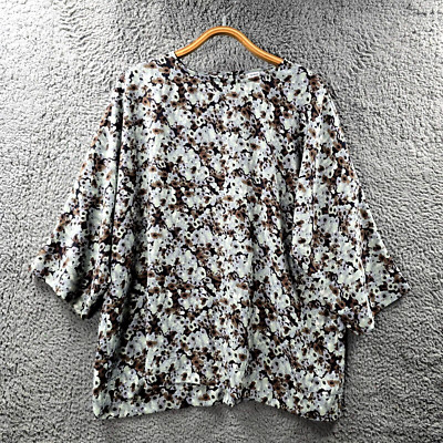 Anko Womens Blouse Top Size 16 Grey Brown Floral 3/4 Sleeve Round Neck