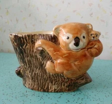 Vintage Brentleigh ware  Staffordshire China Planter Koala Mother and Baby Tree
