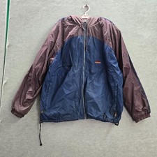 VINTAGE Adidas Men Jacket XL Blue Windbreaker Colorblock Fleece Full Zip Hoodie