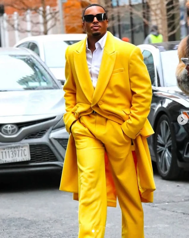 Trajes amarillos para hombre abrigo largo pico solapa fiesta moda formal hombre blazers 2 piezas Foto 2 de 4