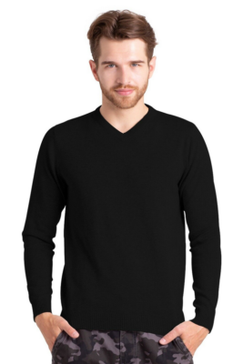 Muji Organic Cotton Men's V Neck T Shirts Long Sleeve Navy Cotton