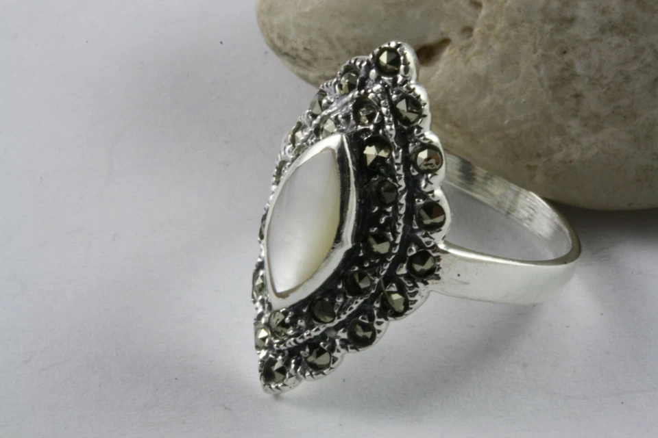 Anello In Argento 925 Con Pietra Lunare E Marcasite Da Donna / 114 - Immagine 3 di 4