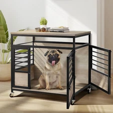 24"/32"/39" Heavy Duty Dog Cage Indoor Wooden  Dog Kennel w/ Wheels End Table