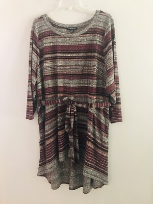 Lane Bryant Woman Gray Burgundy Stretch Hi-Lo Top Blouse Plus Size 22/24