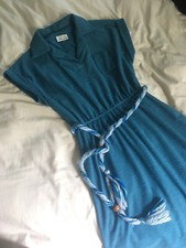 Vintage blue collared summer dress sz S/M elasticated waist