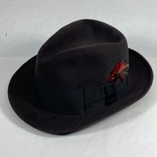 VINTAGE DOBBS FIFTH AVENUE FEDORA HAT BROWN SIZE 7 FEATHERS FUR FELT MADE IN USA