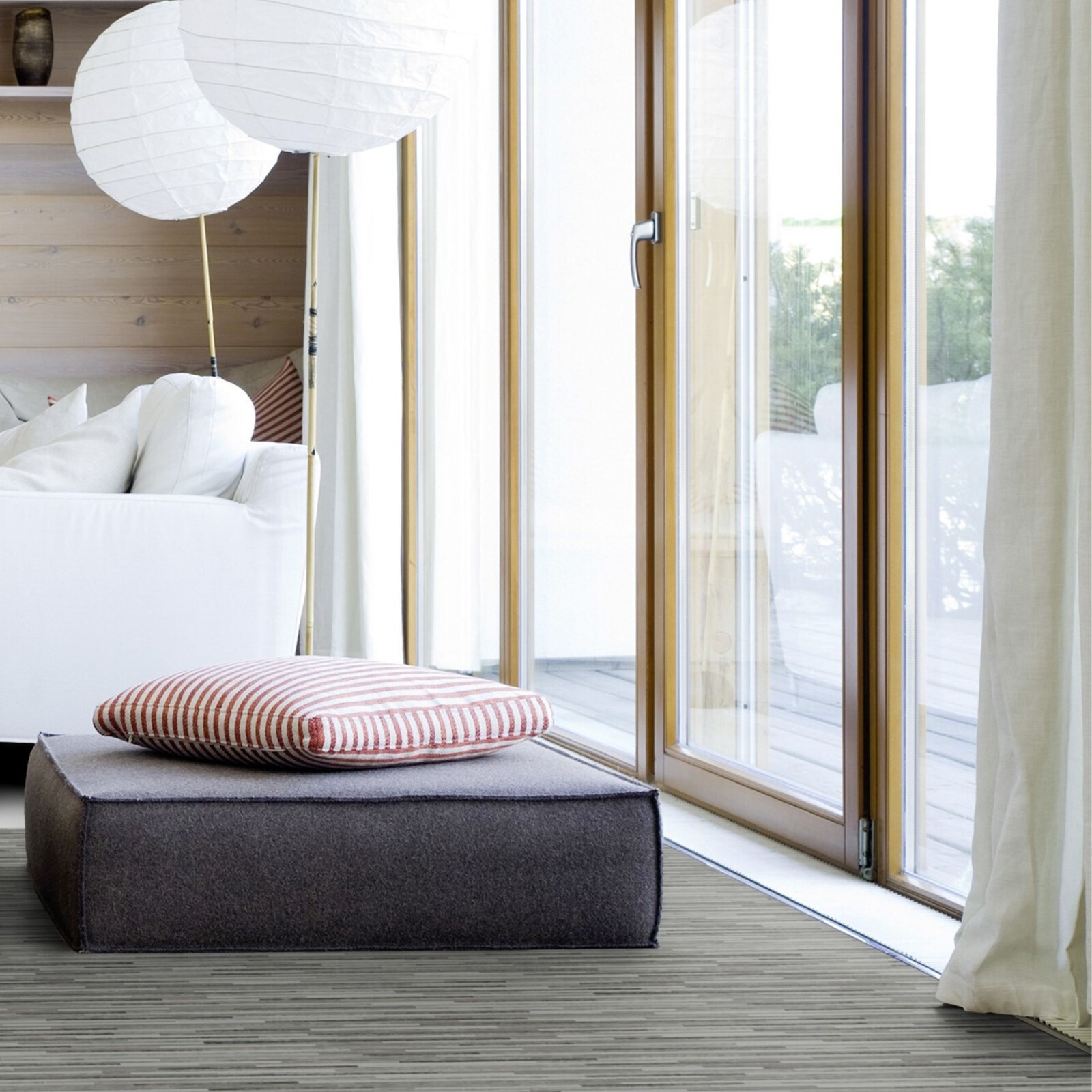 Striped Vinyl Flooring Roll Bamboo Style Wood Planks Foam Sheet Lino