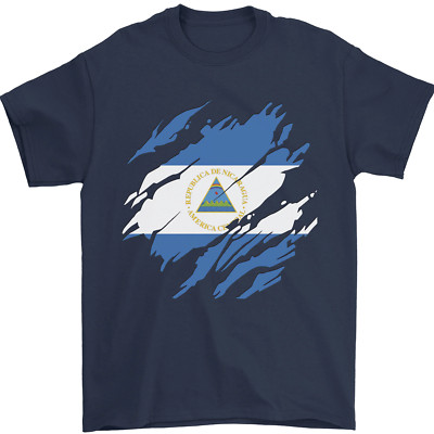 Torn Nicaragua Flag Nicaraguan Day Football Mens T-Shirt 100% Cotton