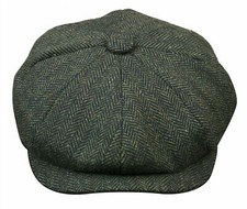 Mens Peaky Blinders Olive Green Tweed Hat Newsboy Gatsby Flat Baker Boy Grandad