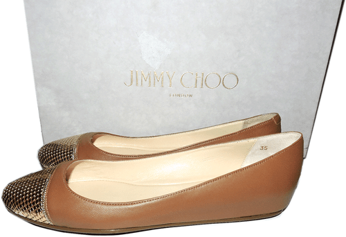 Jimmy Choo Flats Waine Gold Chain Cap Toe Ballet Tan Leather Ballerina  Shoes 35 - Picture 4 of 6