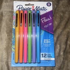 BN Pens Paper Mate Flair Felt Tip Medium Point 0.7mm Assorted Colors, 12 Count