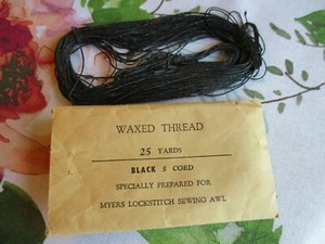 VERY OLD WAXED THREAD 25 YARDS 5 CORD MYERS LOCKSTITCH SEWING AWL VINTAGE