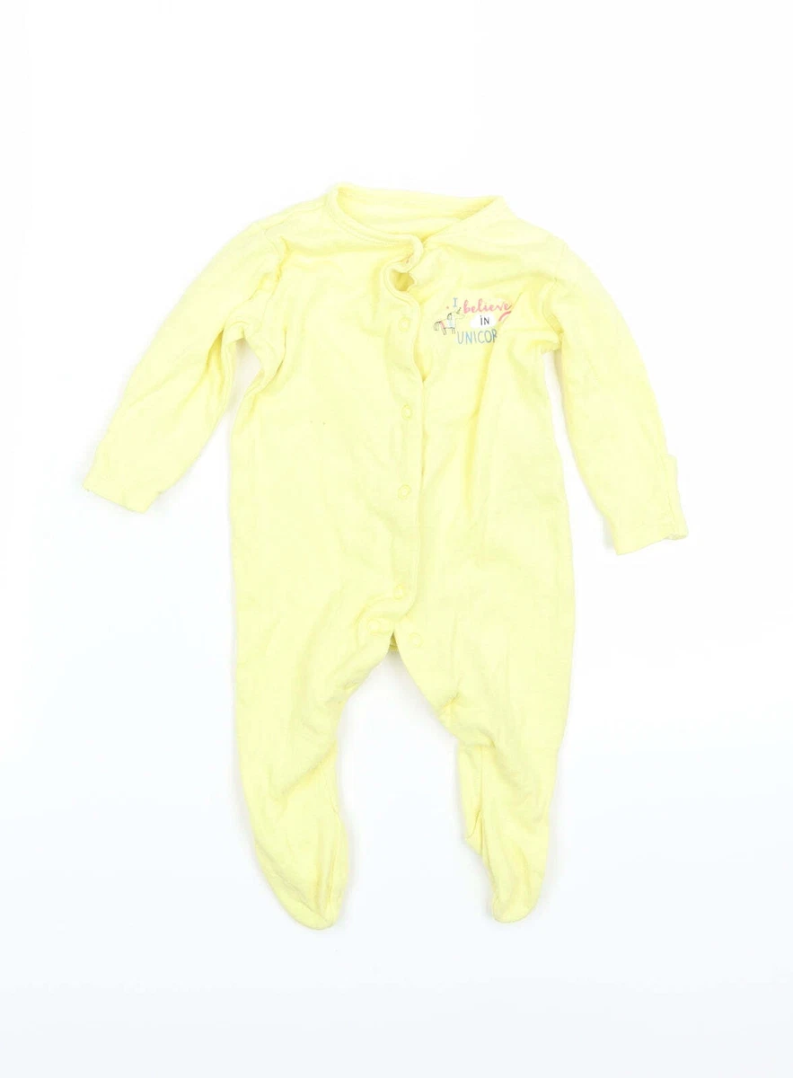 Primark Girls Yellow Cotton Babygrow One Piece Size 0 3 Months Button Unicorn