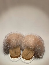 REAL Gold Silver Fox Fur Slippers Women's Size 40 / US 8.5  29 